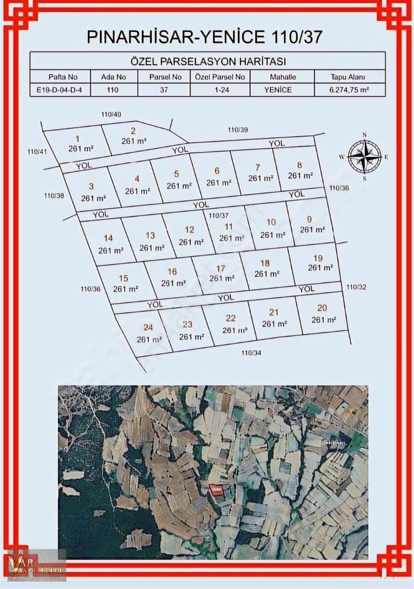 Pınarhisar Yenice Köyü (Cumhuriyet) Satılık Tarla Pinarhisar Yenıcece 261 M2 Yatirimlik Hisseli Parseller!!