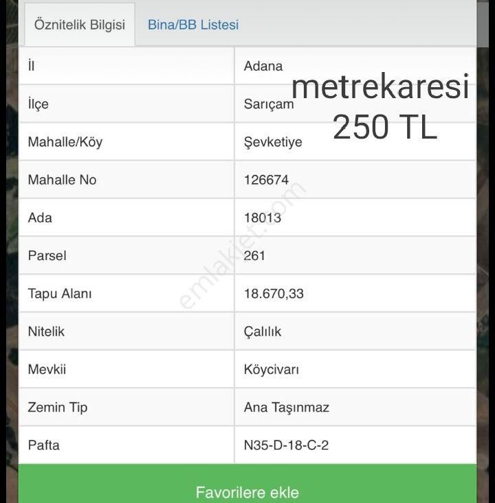 Sarıçam Ünlüce Satılık Tarla Sarıçam Şevketiye Köyü 18013 Ada 261 Parsel 18.670 M2 Tek Tapu Metrekaresi 250 Tl Dönümü 250,000tl