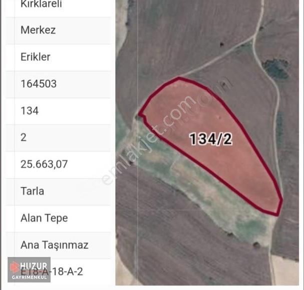 Kırklareli Merkez Erikler Köyü Satılık Tarla Huzurdan Kırklareli Merkezde Satılık 25 663 M² Kupon Tarla