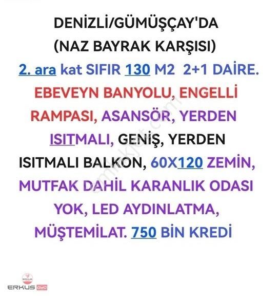 Merkezefendi Gümüşçay Satılık Daire Denizli/gümüşçay/naz Bayrak Karşısı 130 M2 2+1 Lüks Daire