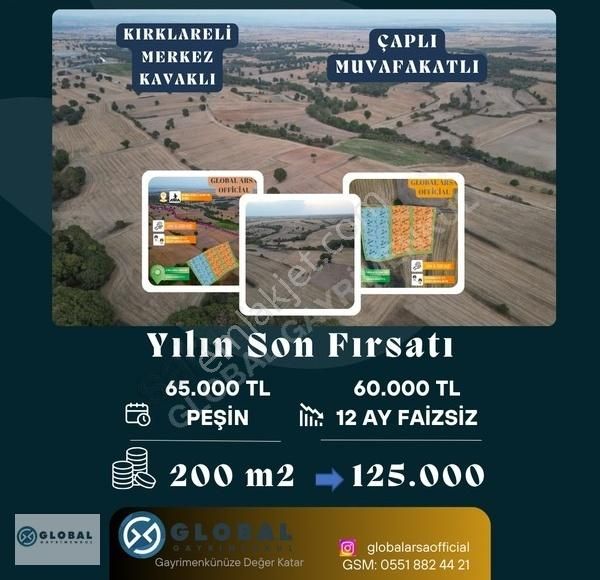 Kırklareli Merkez Kavakdere Köyü Satılık Tarla %50 Yarısı Sizden %50 Yarısı Bizden 12 Ay 0 Faizli - Global Arsa