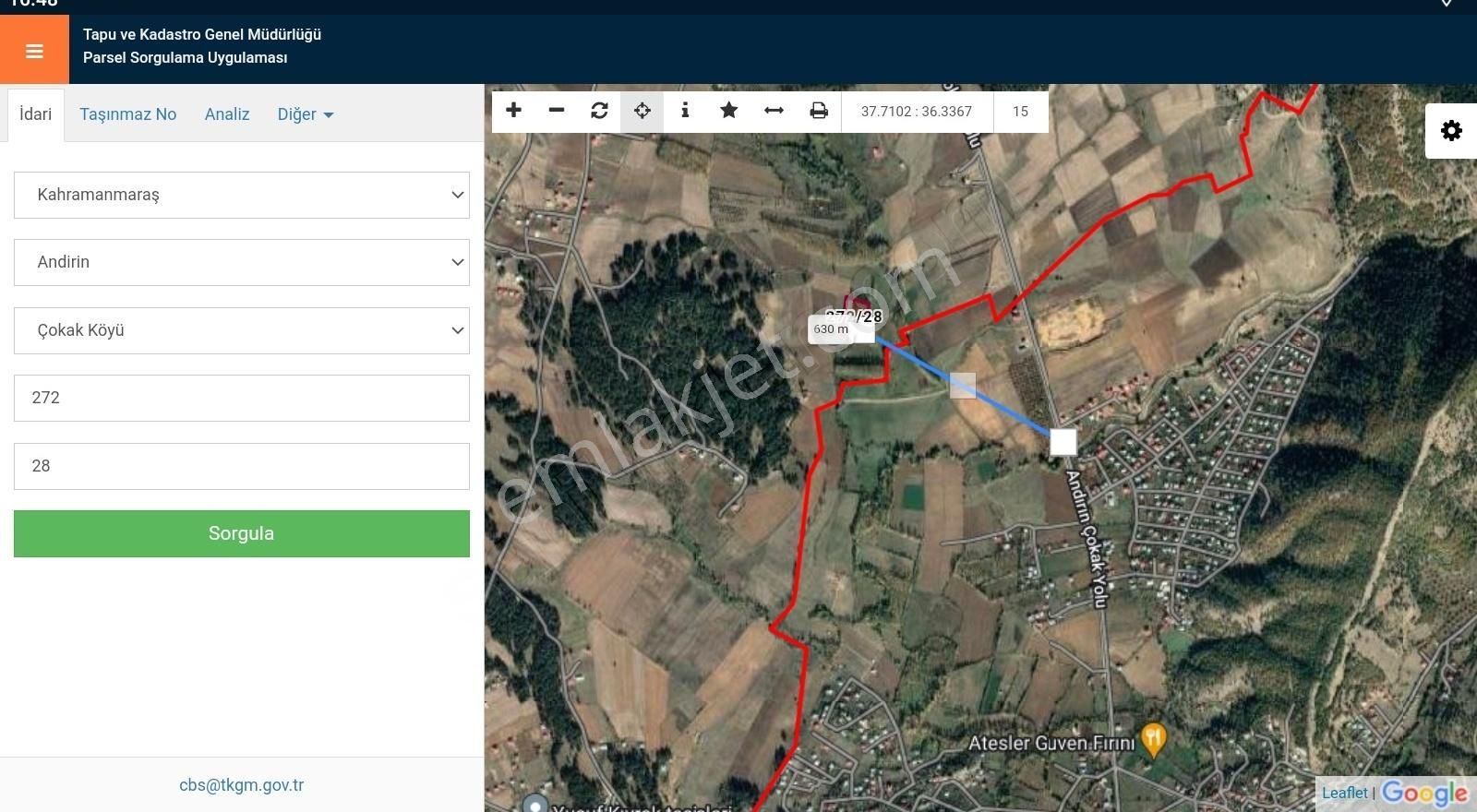 Andırın Çokak Satılık Tarla Gök Emlaktan Andırın, Akifiye Çokak Arası 6602 M Uygun Arsa