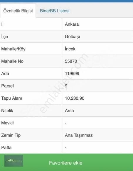 Gölbaşı İncek Satılık Tarla İncekte Satılık Arsa