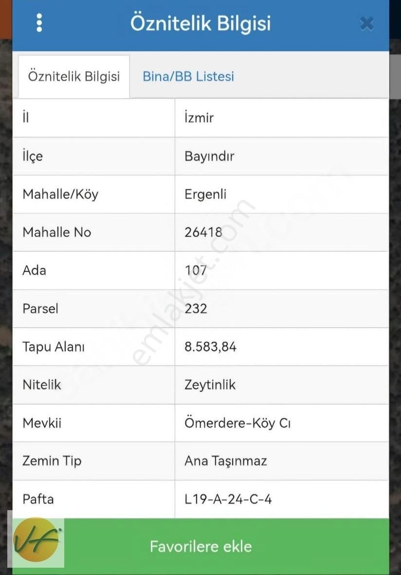 Bayındır Ergenli Satılık Zeytinlik İzmir Bayındır Ergenli Mahallesinde Satılık 8.583 M2 Zeytinlik