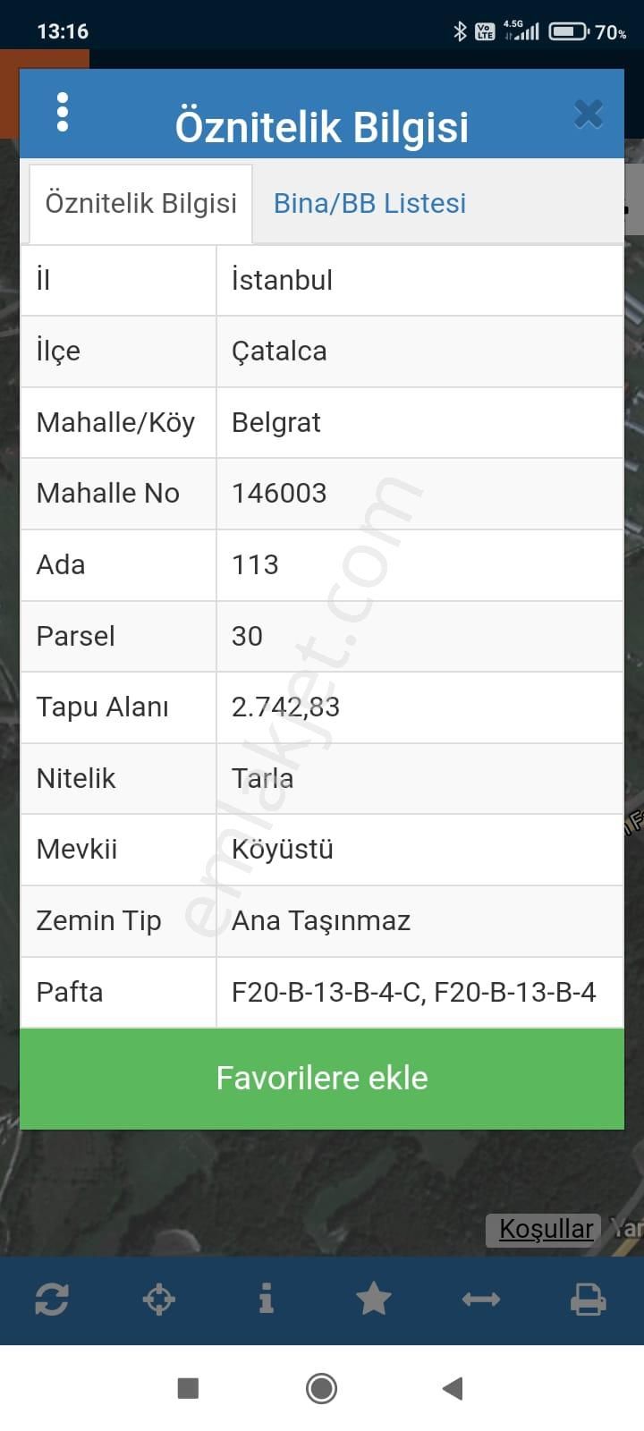 Çatalca Belgrat Satılık Tarla Çatalca Belgrat 457m2 Çaplı Muvafakatnameli Köy İçi Konumda Süper Arsa