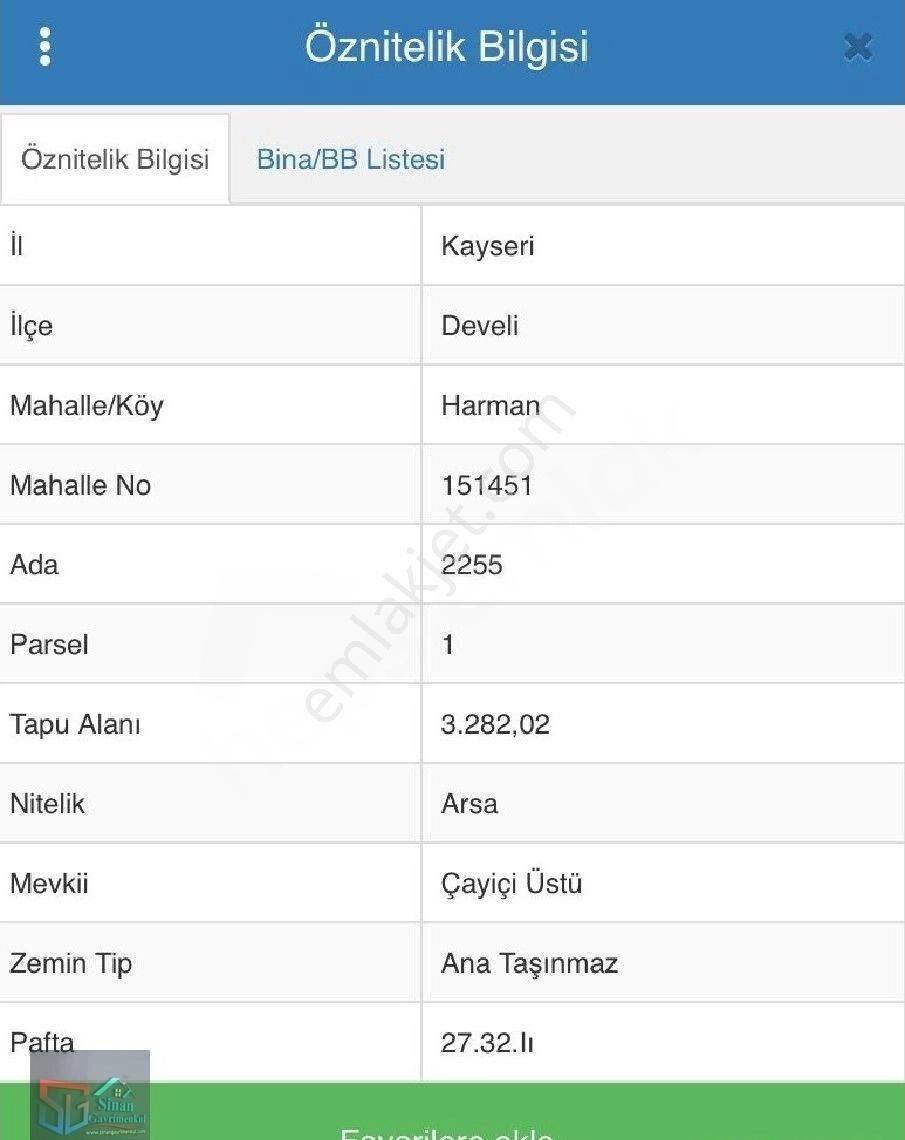 Develi Harman Satılık Konut İmarlı Sinan Gayrimenkulden Harman Mh Shell Altı İmarlı Satılık Arsa