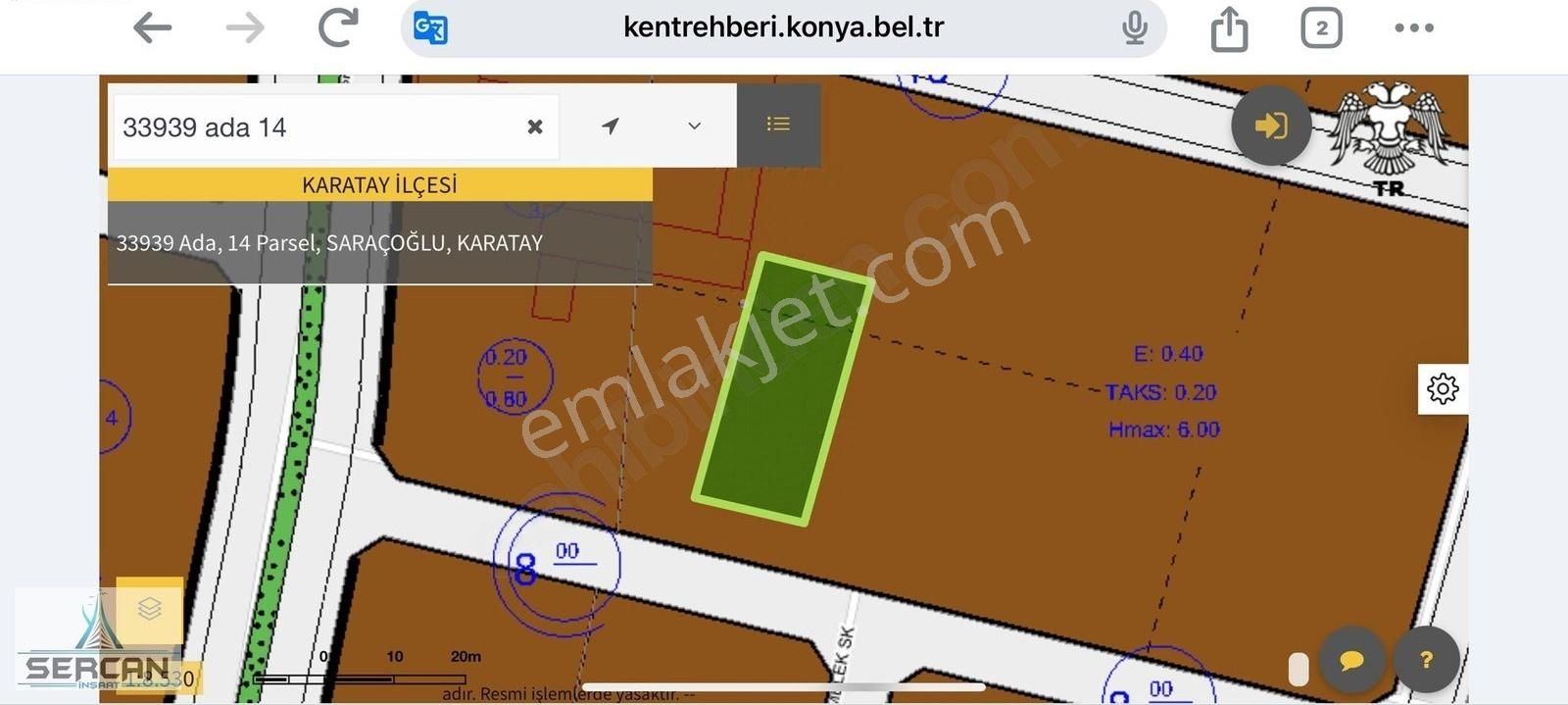 Karatay Saraçoğlu Satılık Konut İmarlı Karatay Saracoglu Mahallesı 1.kanalı Gecmeden Solda 550 M2 Arsa