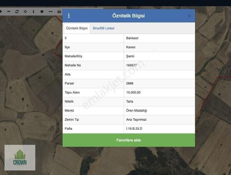 Karesi Şamlı Satılık Tarla Crown Gayrimenkul'den Balıkesir-şamlı'da Satılık Tarla