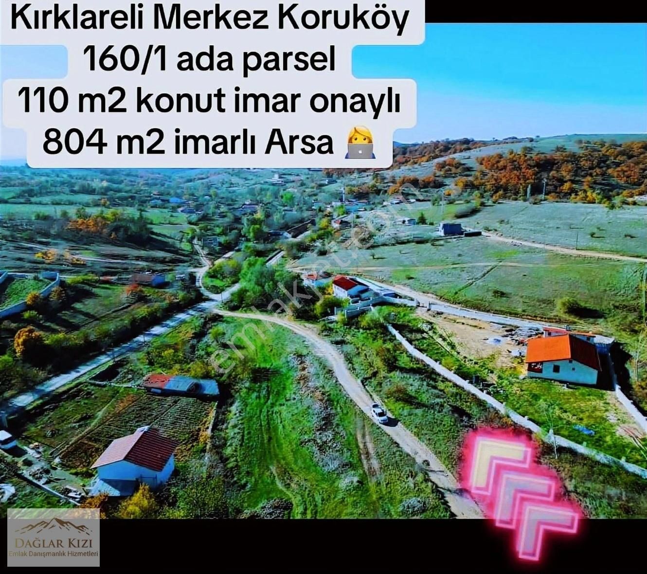 Kırklareli Merkez Koruköy Köyü Satılık Konut İmarlı Koruköy'de Tepe Konumda Satılık İmarlı Arsa !!