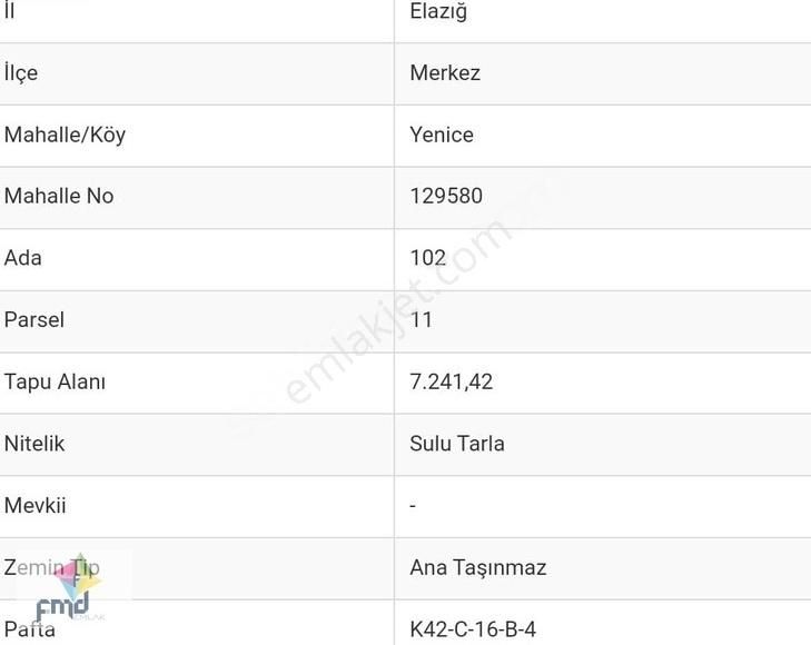 Elazığ Merkez Akçakiraz Bld. (Yenice) Satılık Tarla [fmd] Yenice'de Havalimanı Ve Çevreyoluna Yakın 7.240 M2 Tarla!!