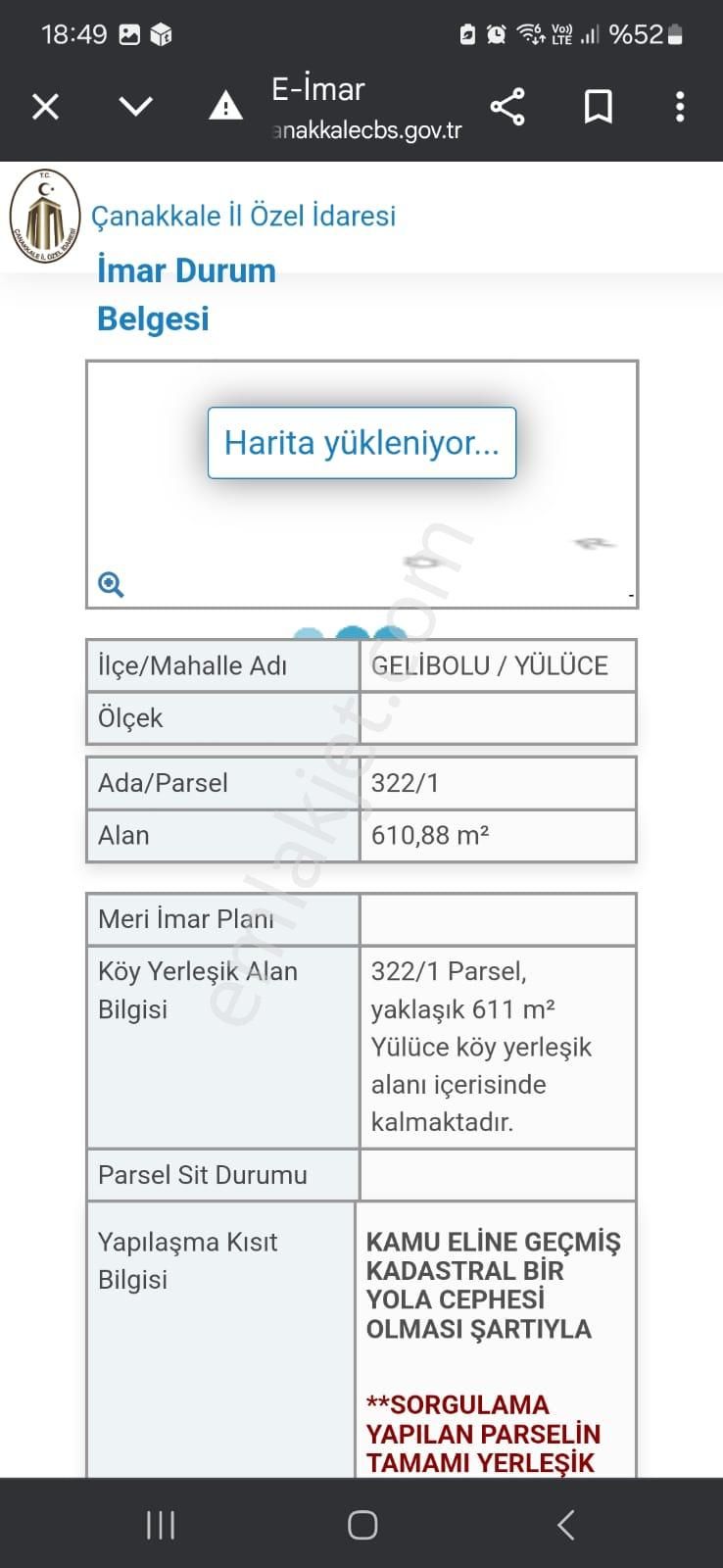 Gelibolu Yülüce Köyü Satılık Tarla Acil Satılık Gelibolu Yülüce 610m2 Tek Tapu Köy İçi Kaçmaz Fırsat Arsa