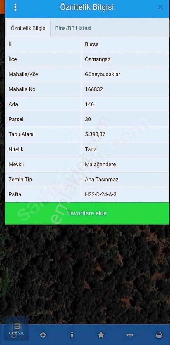 Osmangazi Güneybudaklar Satılık Tarla Beynilden Bursa Osmangazi Güneybudaklarda 5398m2 Satılık Tarla