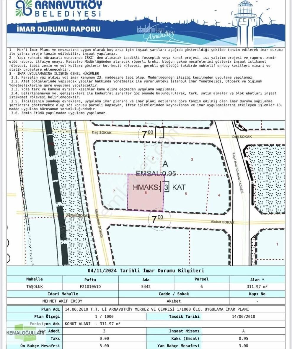 Arnavutköy Mehmet Akif Ersoy Satılık Konut İmarlı Arnavutköyde Çift Dairelik Satılık 312 M2 Arsa