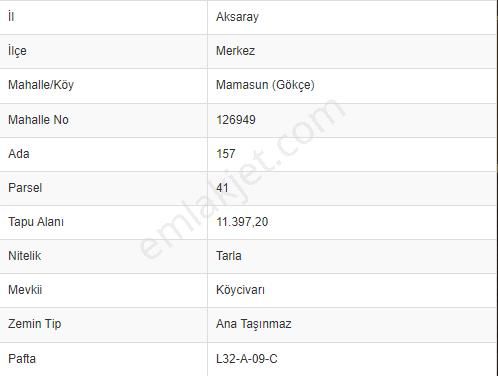 Aksaray Merkez Gökçe Köyü Satılık Tarla Aksaray Mamasun Gökçe Köyde Satılık 11 Dönüm Tarla