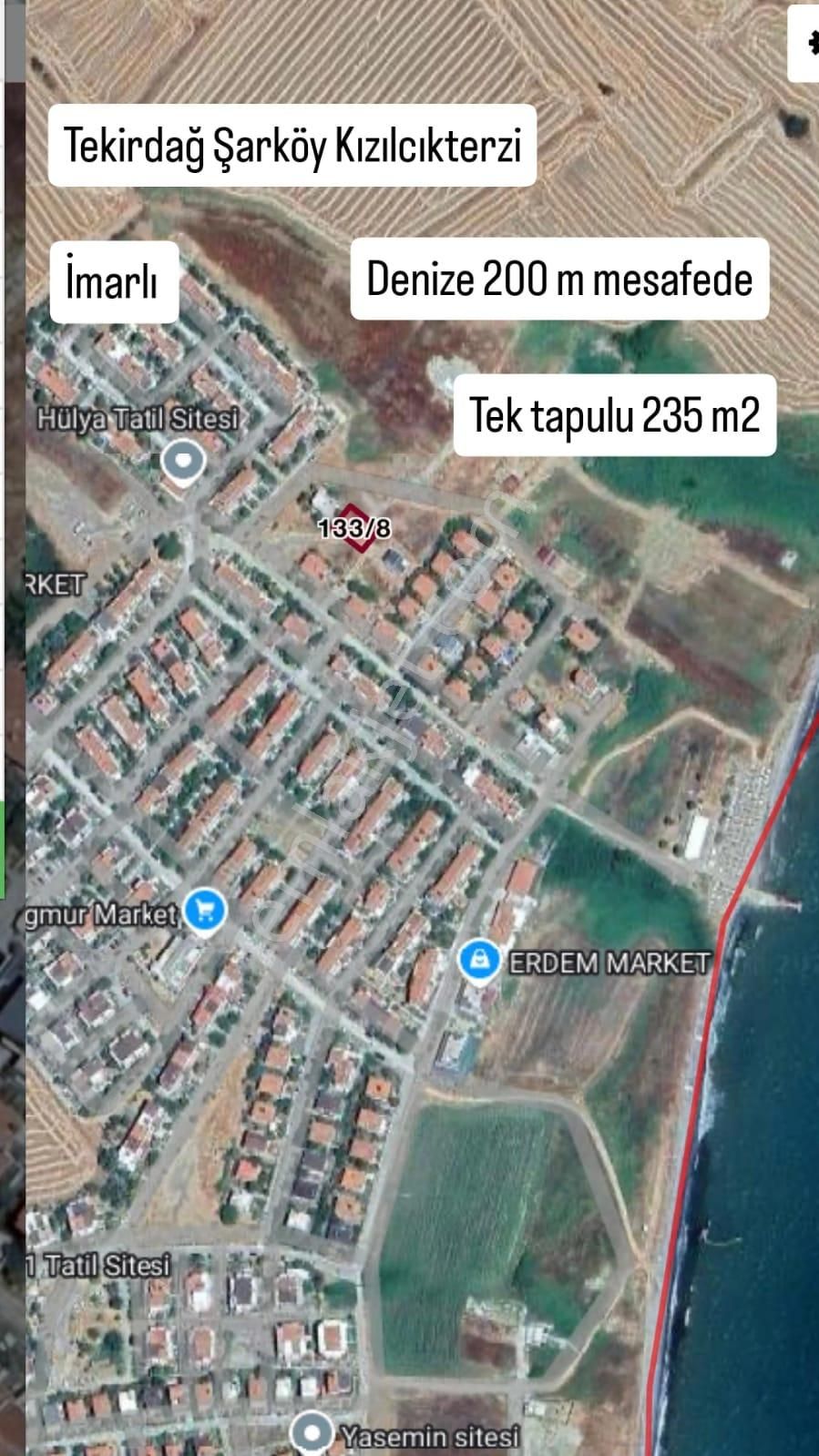 Şarköy Kızılcaterzi Satılık Tarla Şarköy Kızılcıkterzi 235 M2 Denize 200m Mesafede İmarlı Tek Tapulu Yerleşim İçi Arsa