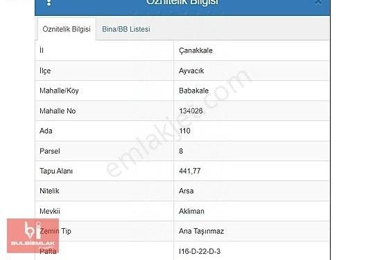 Ayvacık Babakale Köyü (Akliman) Satılık Özel Kullanım Çanakkale Ayvacık Babakale Akliman Sahil Yatırıma Uygun Arsa