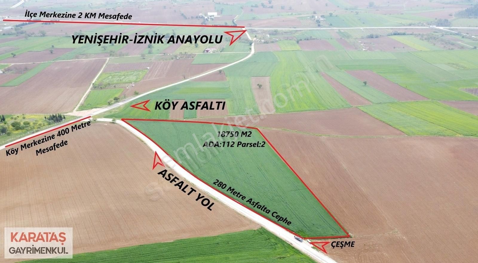 Yenişehir Afşar Satılık Tarla Karataş'tan 18750m2 Asfalt Cephe Harika Konumda Kupon Arazi