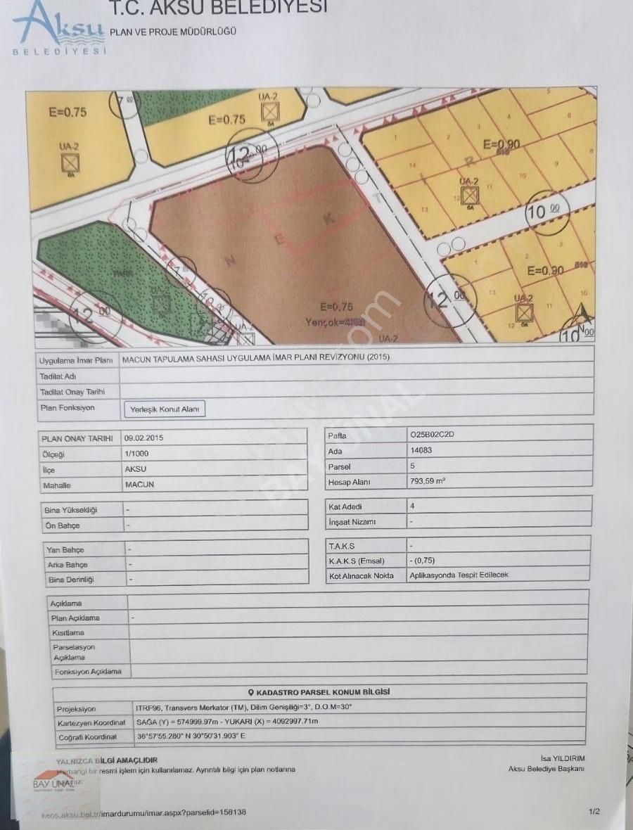 Aksu Macun Satılık Konut İmarlı Aksu Macunlarda Satılık Arsa