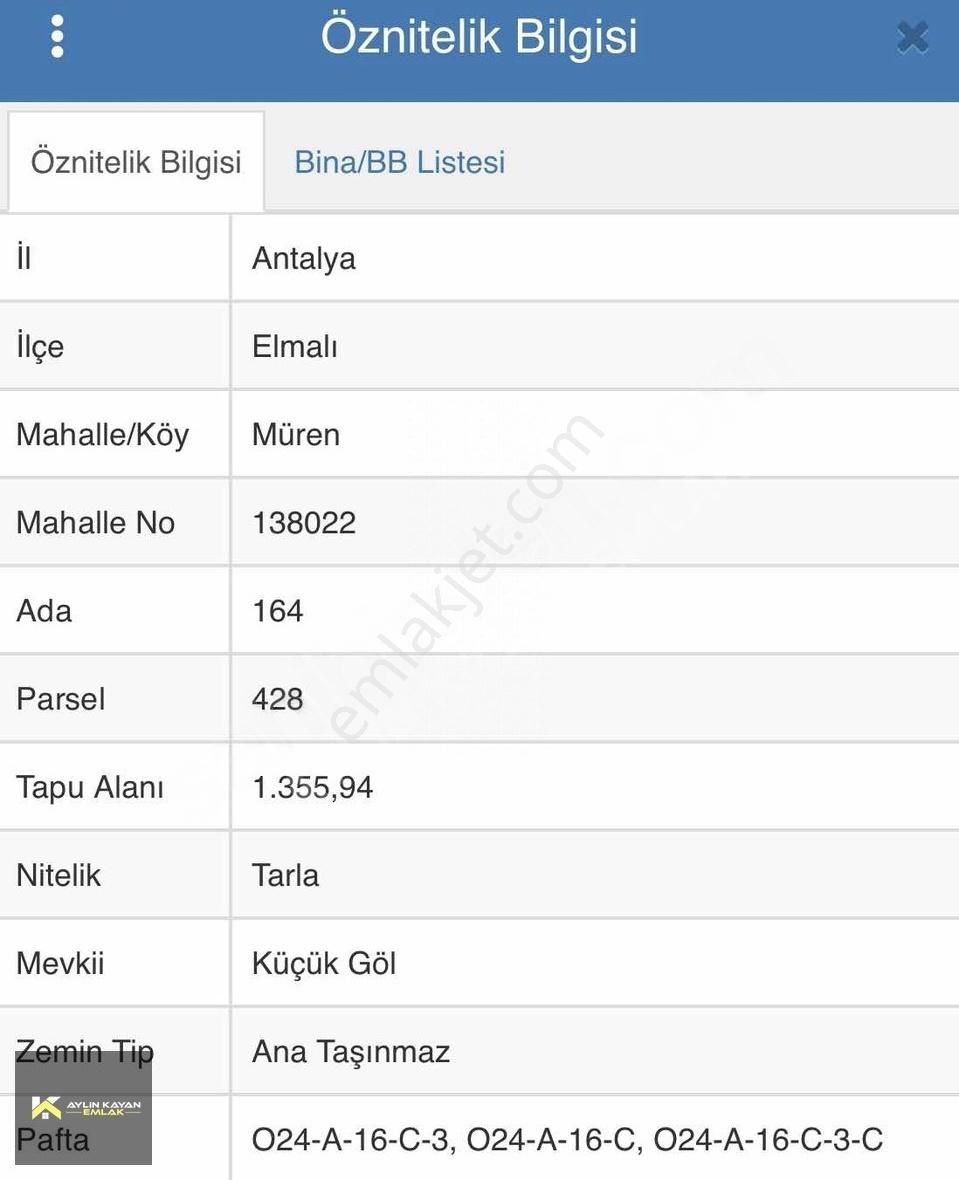 Elmalı Gölova Satılık Tarla Antalya Elmalı Müren'de 1355 M2 Yerleşim Yakını Satılık Tarla