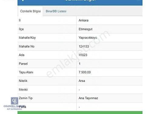 Etimesgut Yapracık Satılık Konut İmarlı Yapracık'ta, 625 M2, Yüksek Kat İmarlı Satılık Arsa