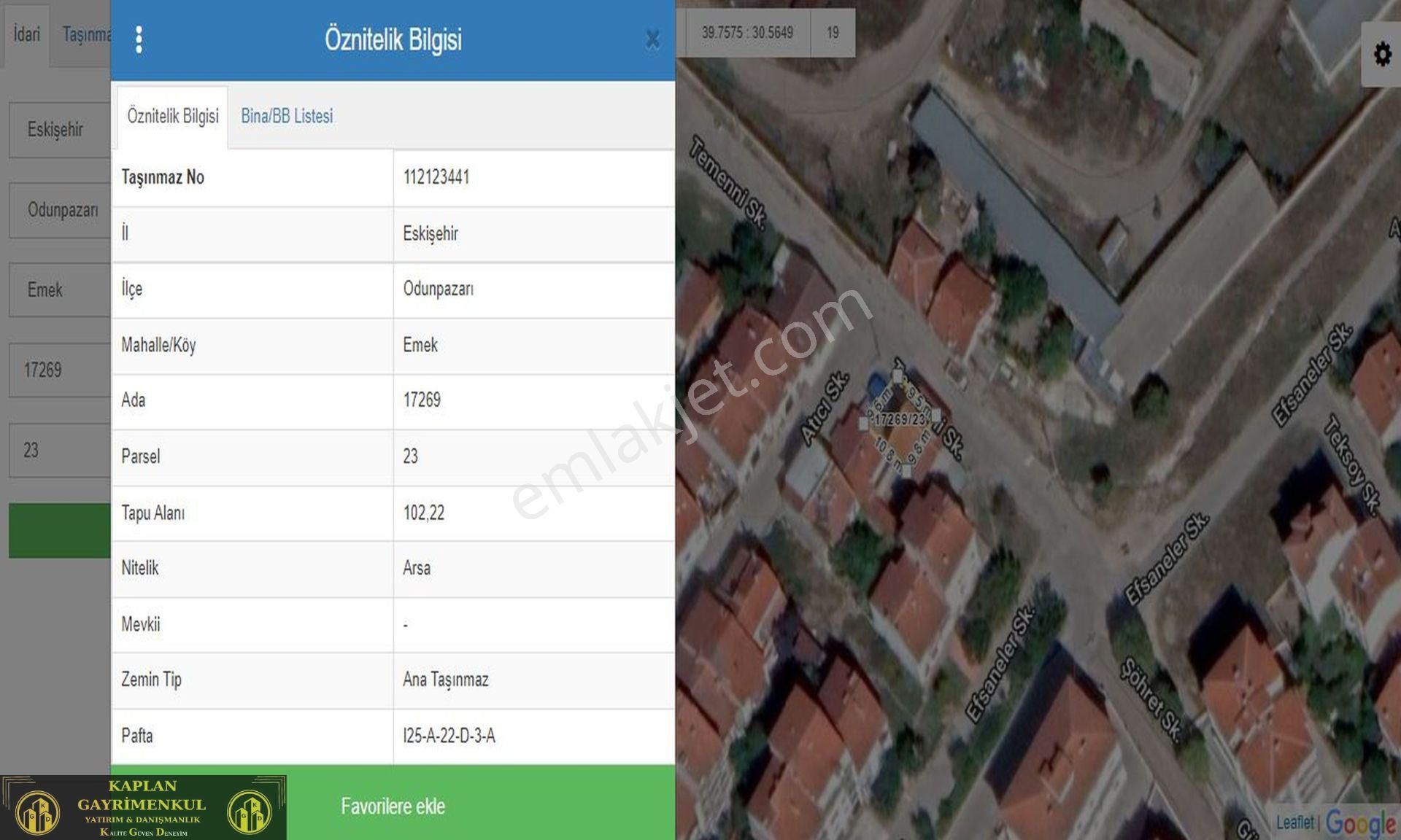 Odunpazarı Emek Satılık Konut İmarlı Kaplan Gayrimenkul’den Emek Mahallesinde 102 M² Bitişik Nizam Yatırımlık Arsa