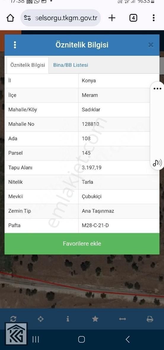 Meram Sadıklar Satılık Tarla Acil Acil Meram Sadıklarda 3197 M2 Tarla