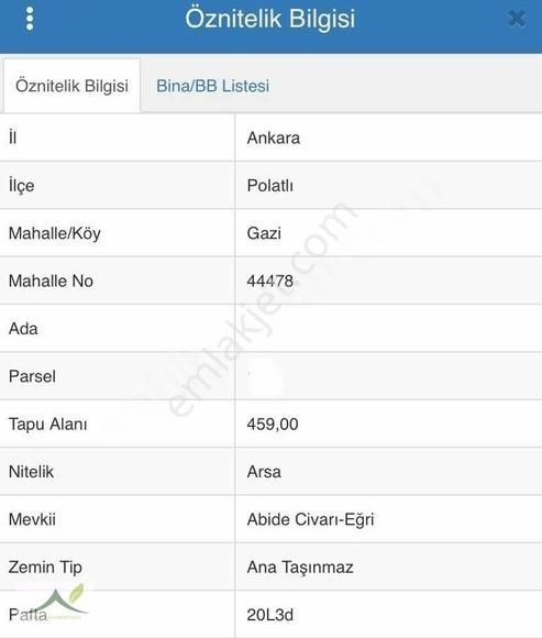 Polatlı Gazi Satılık Konut İmarlı Ankara Polatlı Gazi Mahallesinde 2 Kata İmarlı Satılık Arsa