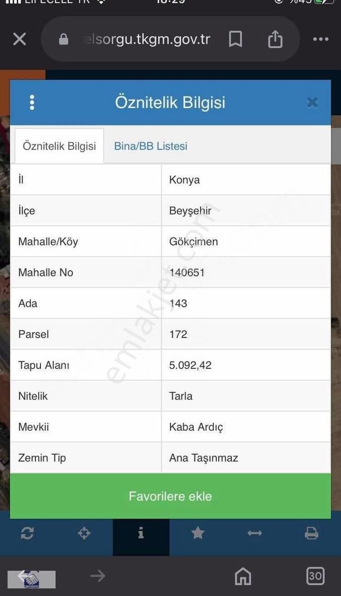 Beyşehir Gökçimen Satılık Tarla Turyap'tan Beyşehir Köy İçi Tarlalar