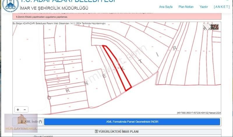 Adapazarı Rüstemler Satılık Tarla Hür Gayrimenkul''den Rüstemlerde 1,430 M2