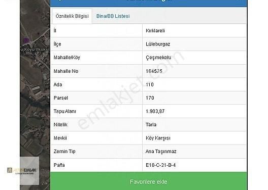 Lüleburgaz Çeşmekolu Köyü Satılık Tarla Lüleburgaz Çeşmekolu Köyü Satılık Tarla 1903 M²