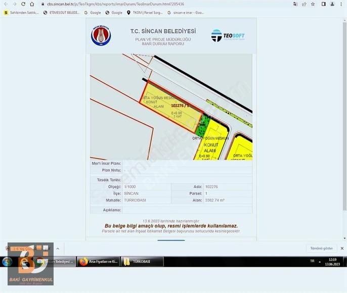 Sincan Türkobası Satılık Ticari İmarlı Türkobası Ana Bulvar Üzeri Köşe Tek Tapu Ticariye Uygun İmarlı