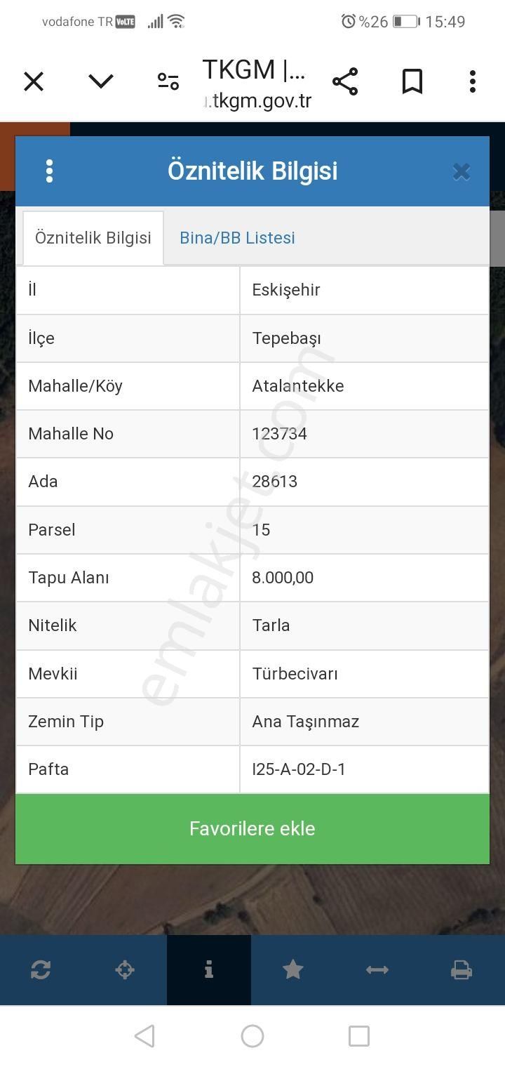 Tepebaşı Atalantekke Satılık Tarla Çetiner'den Atalantekke Mh. 8000 M2 Daire Takaslı Tarla