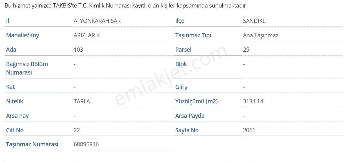 Sandıklı Arızlar Köyü Satılık Tarla Afyon Sandıklı Arızlar Arsa