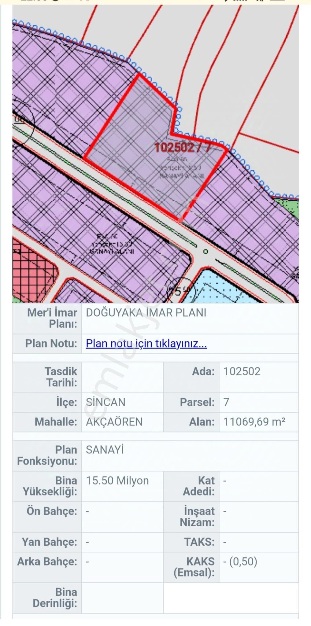 Sincan Akçaören Satılık Sanayi İmarlı Ankara Sincan Yenikent Akçaören Mahallesi Satlık Arsa