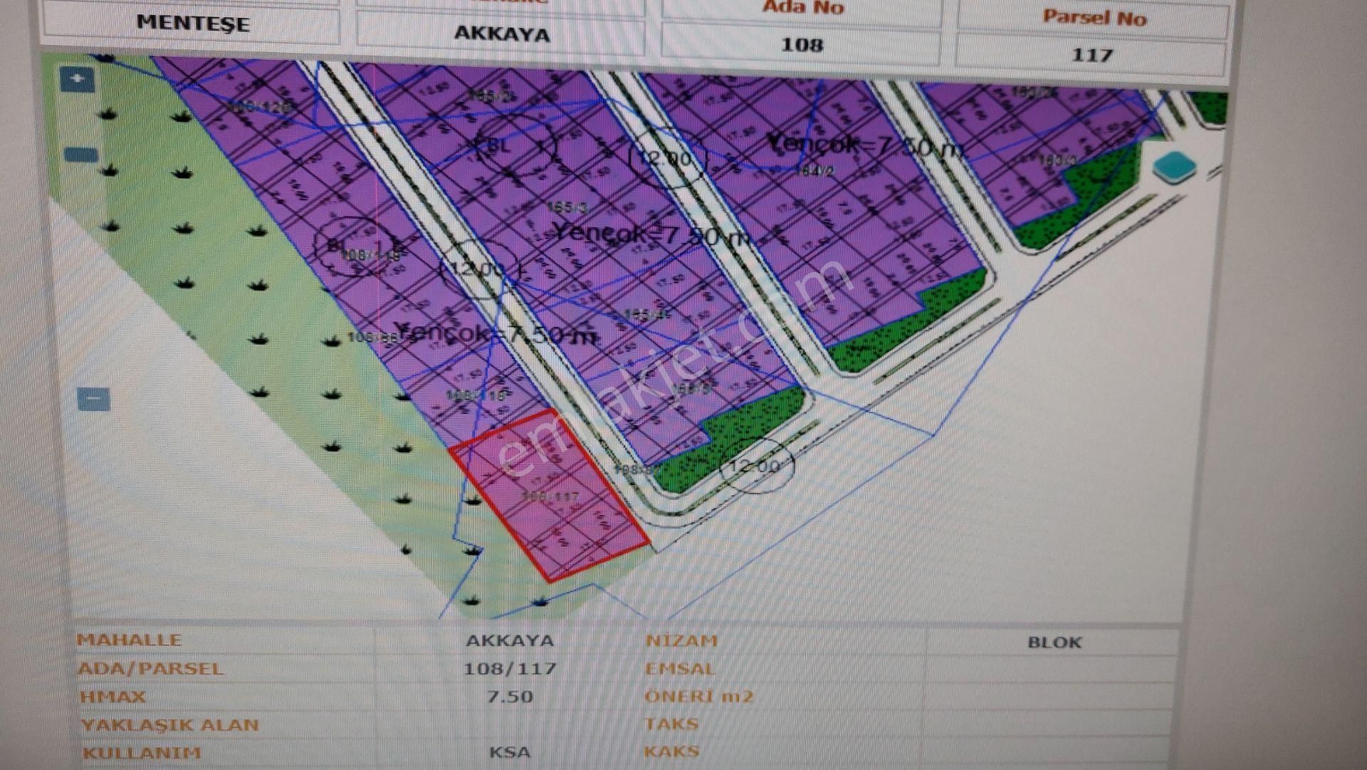 Menteşe Akkaya Satılık Sanayi İmarlı Muğla Merkez Akkaya Yeni Sanayi Alanında 162.m2 Ticari İmarlı Arsa