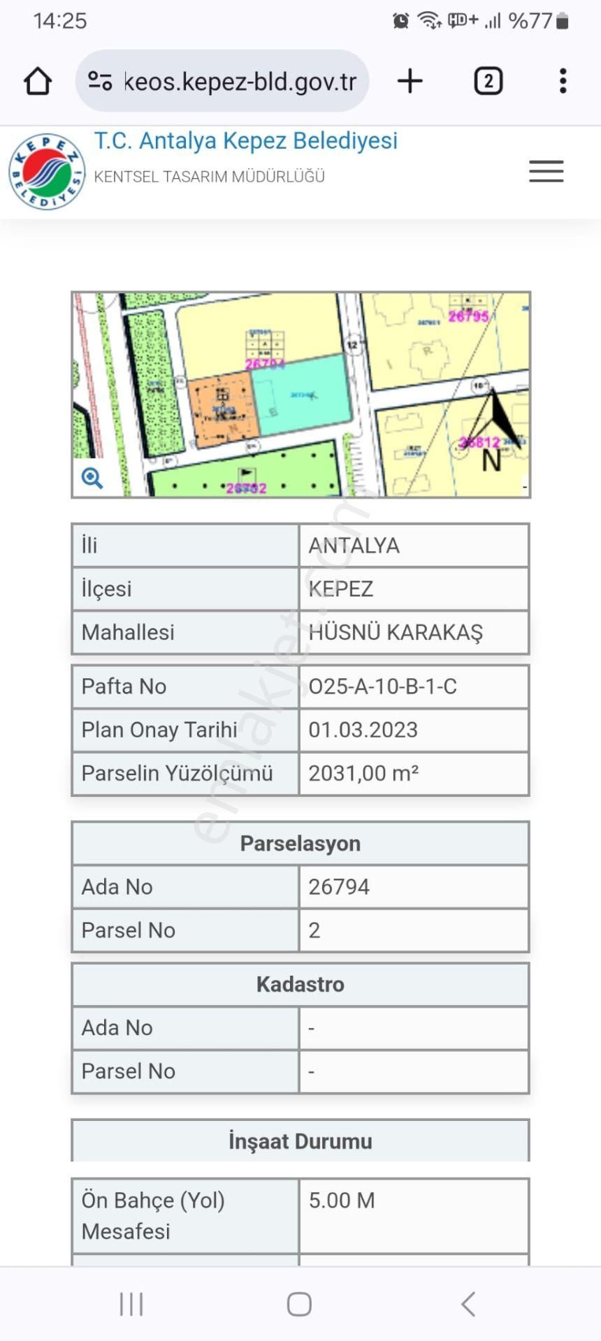 Kepez Hüsnü Karakaş Satılık Konut İmarlı Hüsnü Karakaş Mah Park Önü 2031 M2 Emsalsiz Konut Arsası