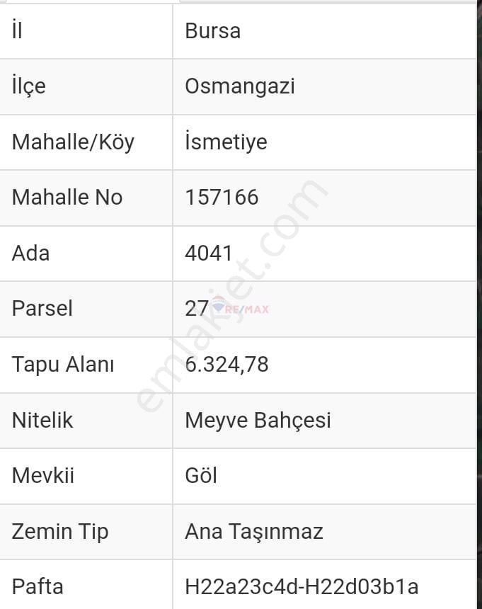 Osmangazi İsmetiye Satılık Tarla Bursa Osmangazi İsmetiye Mahallesinde Satılık Armut Bahçesi