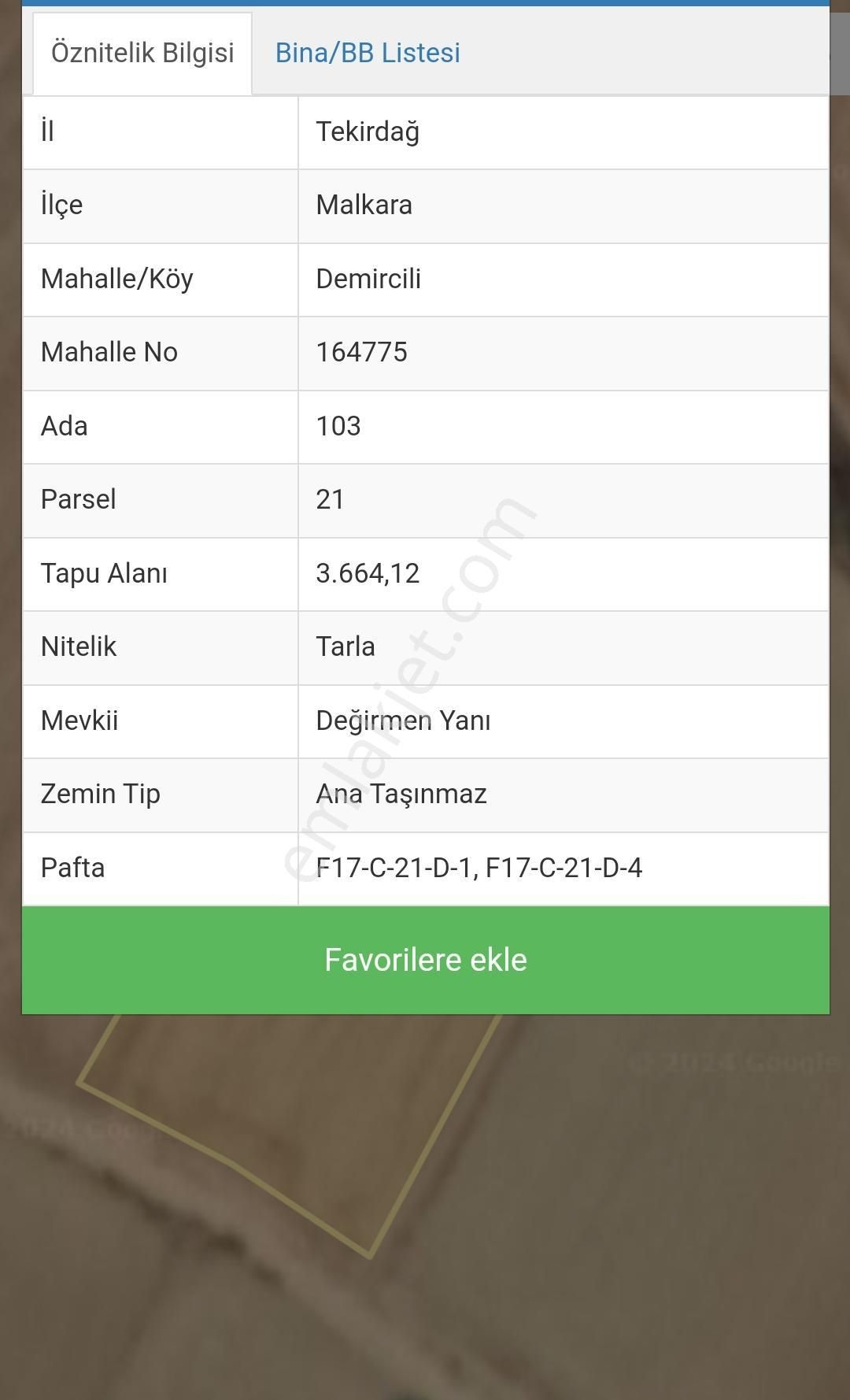 Malkara Demircili Satılık Tarla Malkara Demircili 3.664m2 Tek Tapu Mükemmel Konum Ve Manzaralı Arsa
