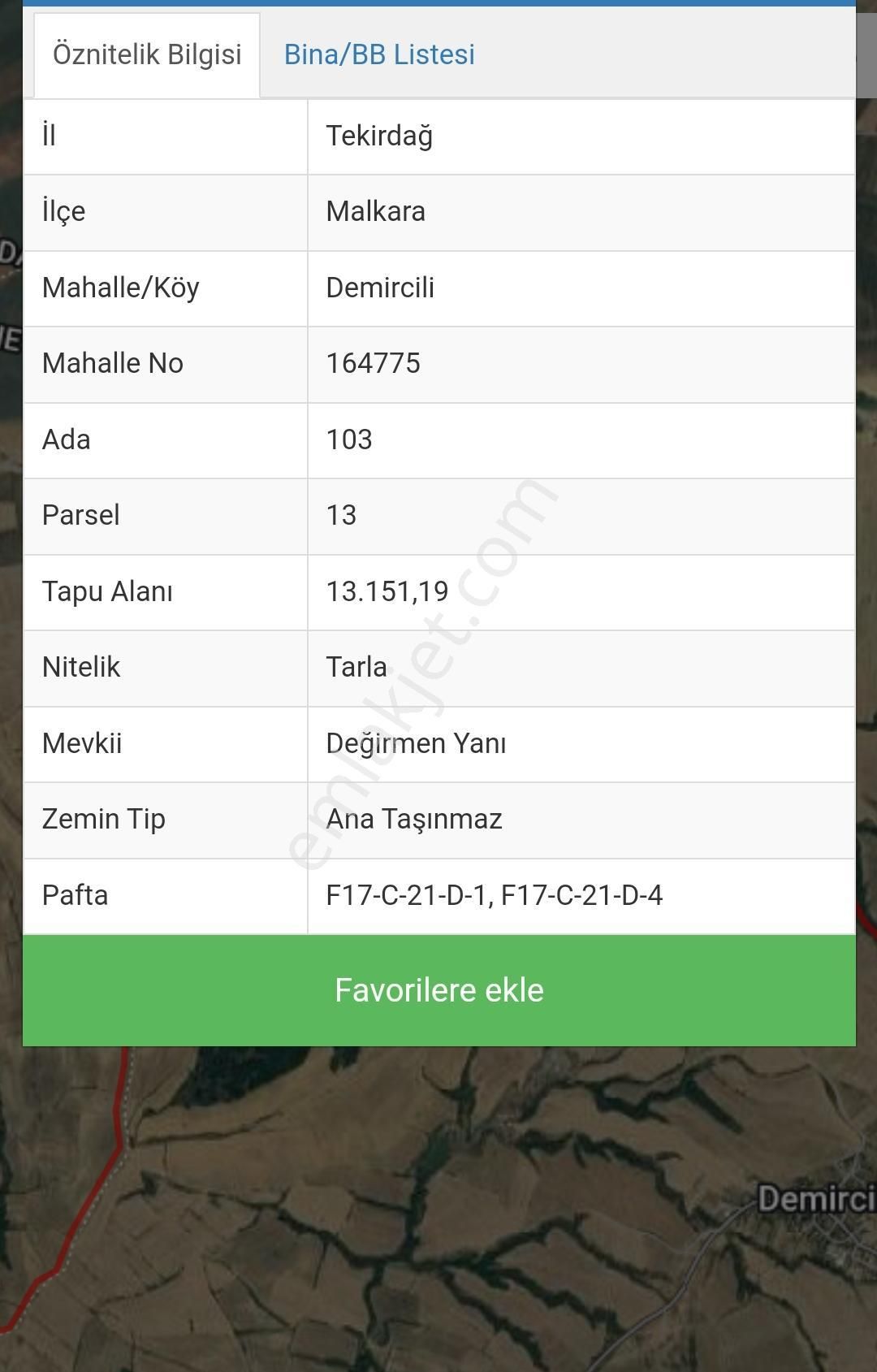 Malkara Demircili Satılık Tarla Malkara Demircili 13.151m2 Tek Tapu Yüksek Kazanç Garantili Büyük Dönüm Arazi