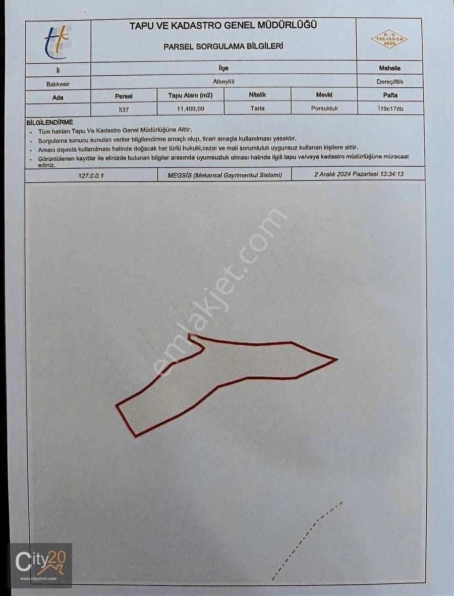 Altıeylül Dereçiftlik Satılık Tarla Organize Sanai Yakını Satılık Tarla