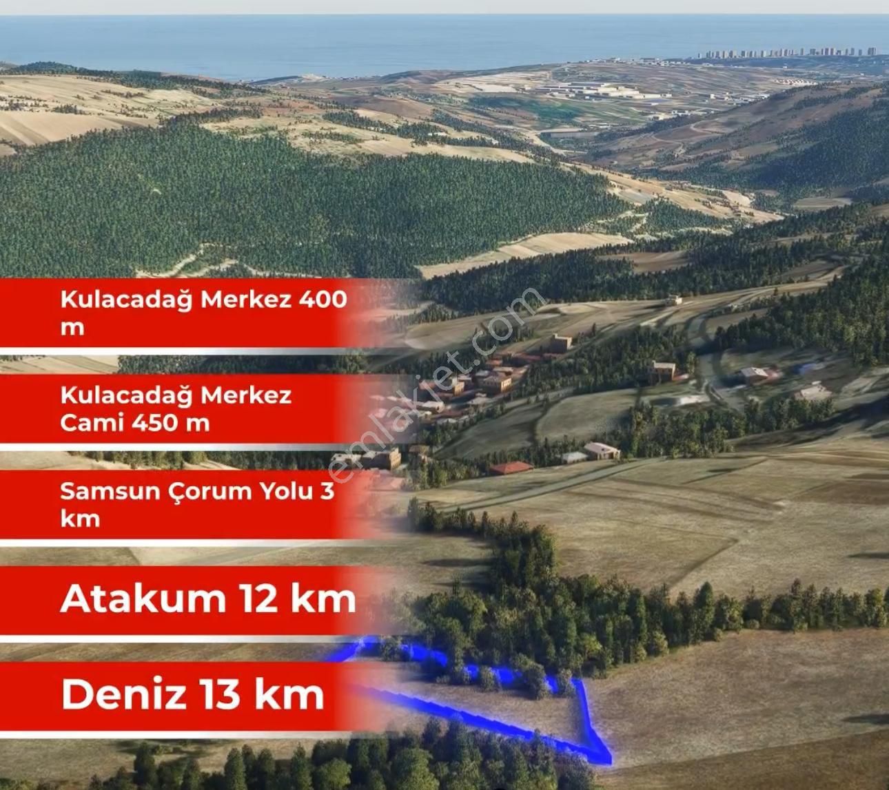 Atakum Kulacadağ Satılık Tarla Evim-nur’dan Kulacadağ Mah 1920m2 Doğa Ve Kısmi Deniz Manzaralı Fırsat Tarla