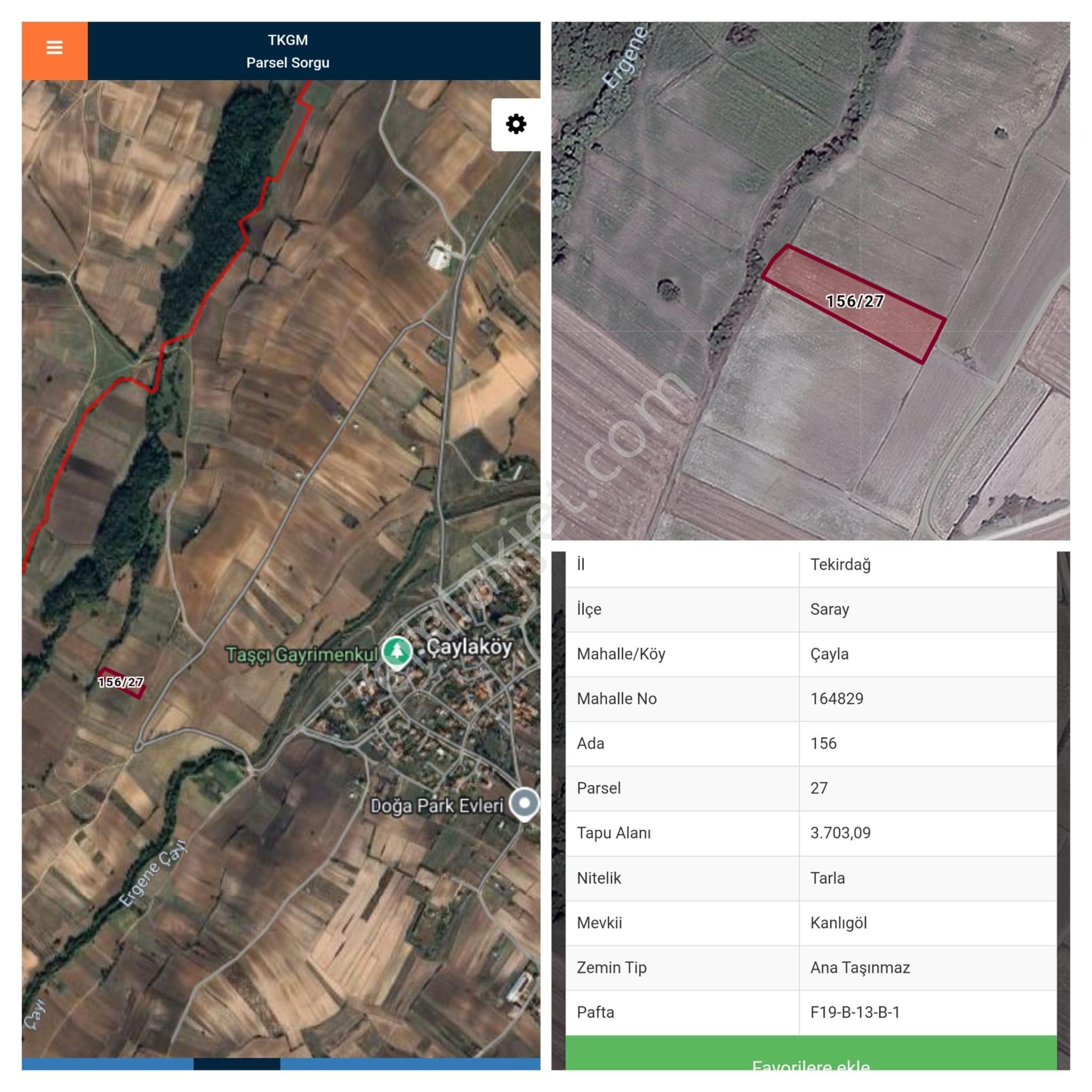 Saray Çayla Satılık Tarla Saray Çayla 3.700 M2 Tek Tapu Yatırımlık Arsa