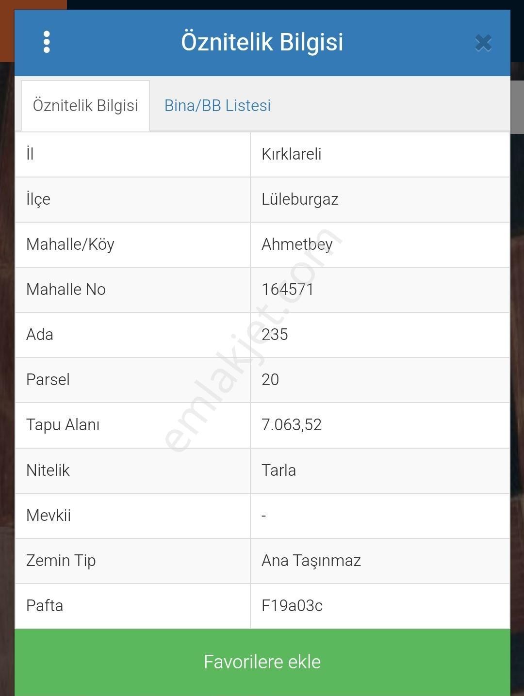 Lüleburgaz Ahmetbey Bld. (Dere) Satılık Tarla Kırklareli Lüleburgaz Ahmeybey'de 7000mttarla