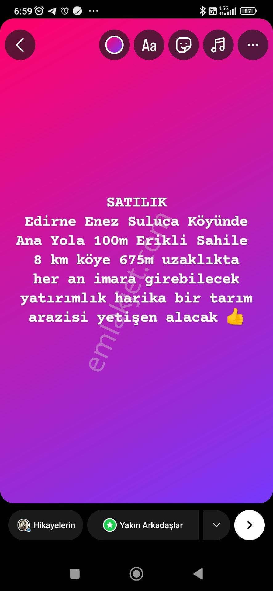 Keşan Suluca Köyü Satılık Tarla Saroz Körfezinde Yola 2.parsel Köye 600m Sahile 7 Km