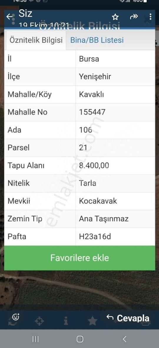 Yenişehir Kavaklı Satılık Tarla Yenişehir Kavaklı' Da 8400 M2 Anayol'a Cephe Köyün Dibinde Tarla