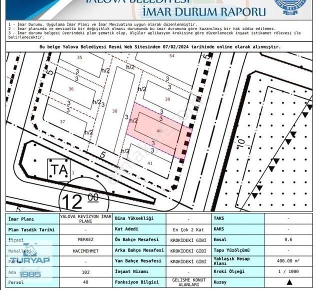 Yalova Merkez Hacımehmet Köyü Satılık Konut İmarlı Adnan Menderes Mah. . 3 Kat İmarlı Satılık Arsa