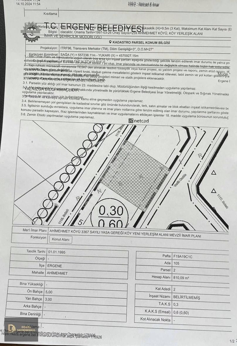 Ergene Ahimehmet Satılık Konut İmarlı Fırsat Arsa...ergene Ahimehmet Te 810.m2 Yola Cephe Arsa