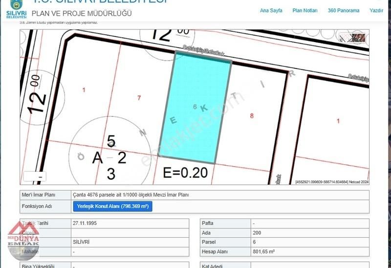 Silivri Çanta Balaban Satılık Villa İmarlı İplikçilerde Yüksek Konumda Deniz Manzaralı Satlık Arsa