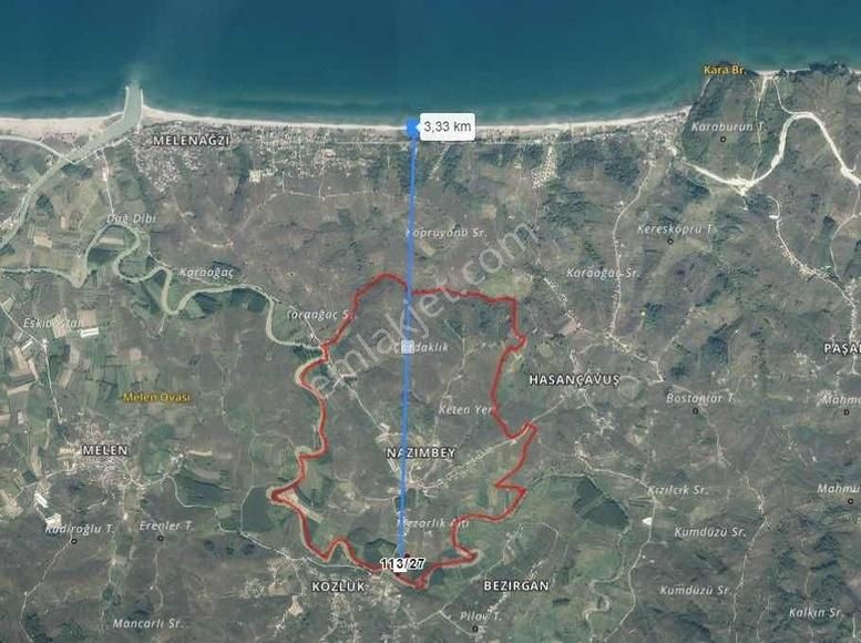 Akçakoca Nazımbey Köyü Satılık Tarla Düzce'de Denize 3km Mesafede Müstakil Tapulu Satılık Tarla