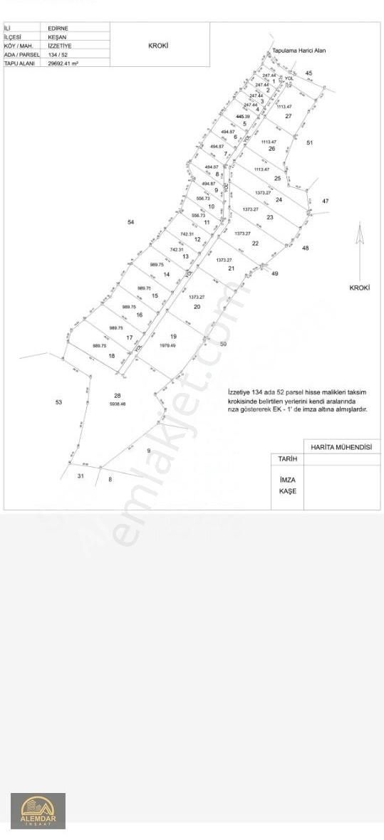 Keşan İzzetiye Satılık Tarla İzzetiyede Satılık 494 M2 Arsa